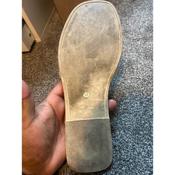 Tory Burch DOUBLE T SPORT Slides Sandals-Nappa Leather-Meadow Mist-Sz 10 - Picture 5 of 5